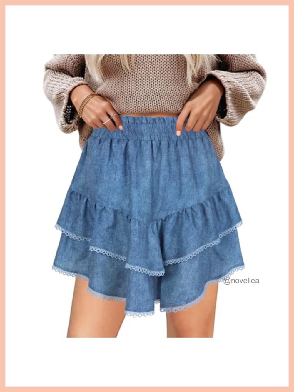 High Waisted Flowy Skort Lace Trim Cotton Polyester Tennis Skort